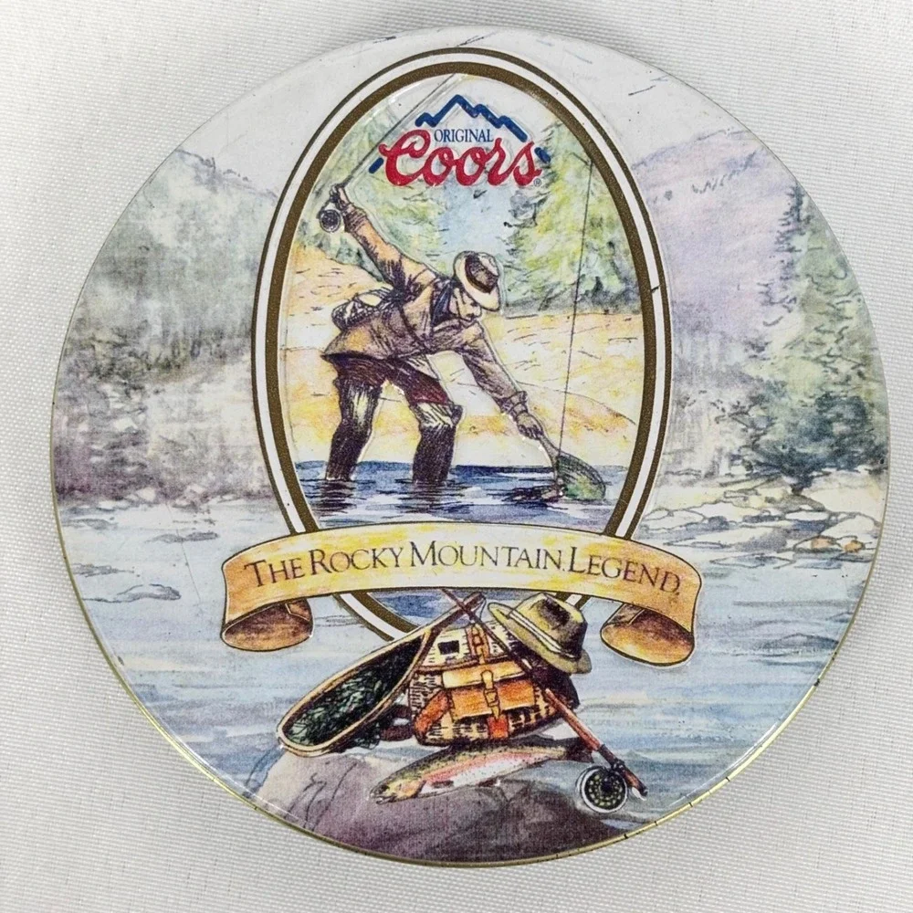 Vintage 1993 Coors Rocky Mountain Legend Series Coaster Set with Tin Fly Fishing